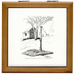 Old Country Waterpump and Shed Pen and Ink Tile/Coaster Box by NANCE
